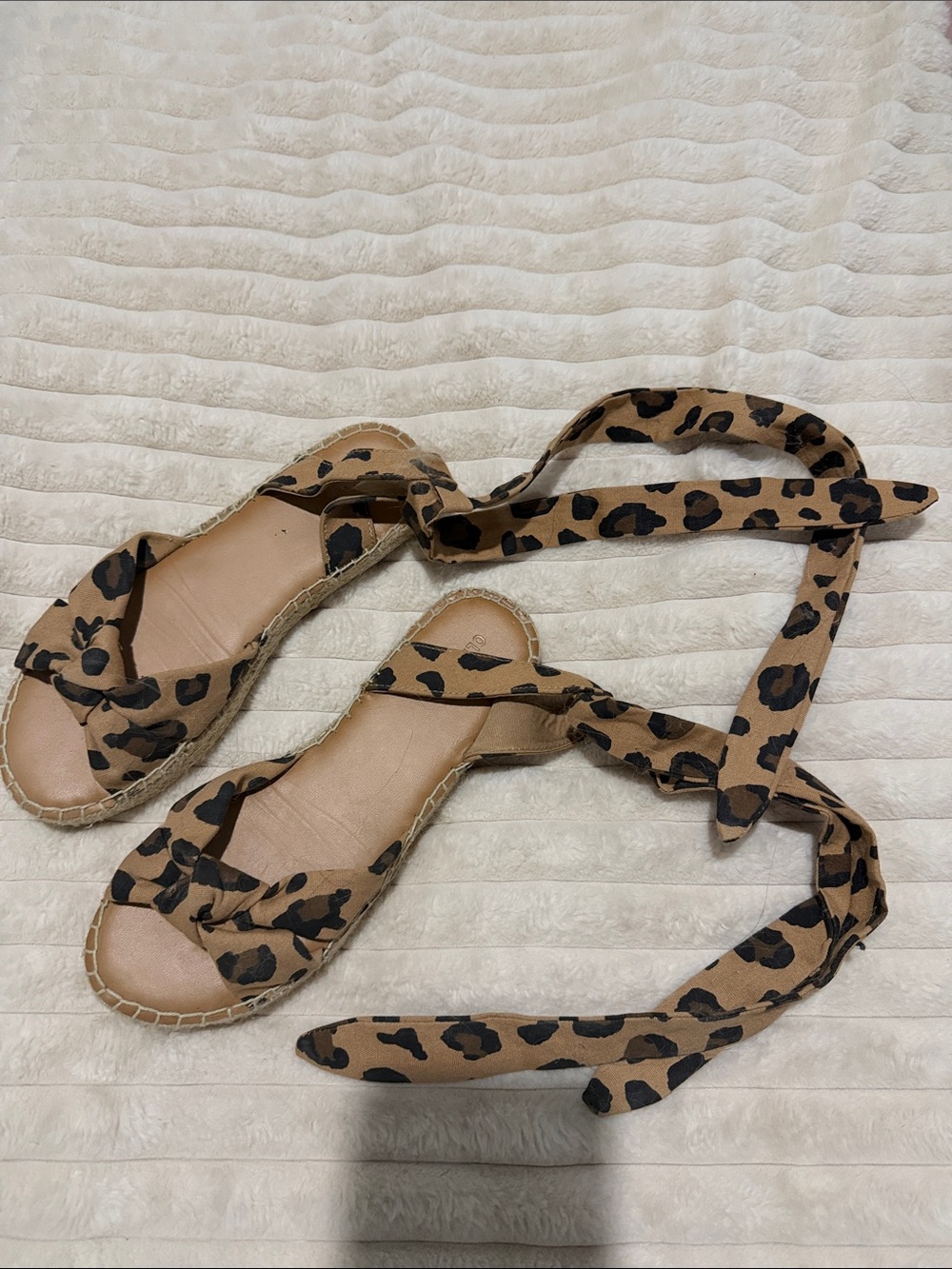 Old Navy Leopard Wrap Espadrille Sandals - Tan & Black